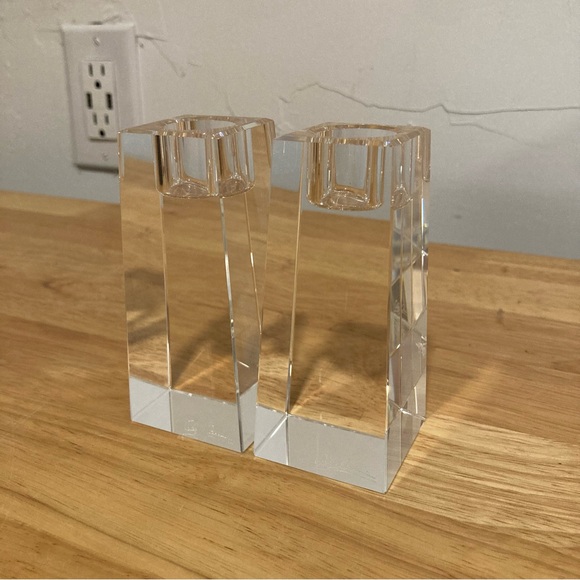 2 Crystal Candle Holders Oleg Cassini Kelly 4” Tall Clear Candlestick Set - Picture 2 of 16